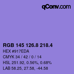 カラーコード: RGB 145 126.8 218.4 | qconv.com