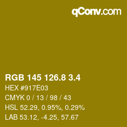 カラーコード: RGB 145 126.8 3.4 | qconv.com