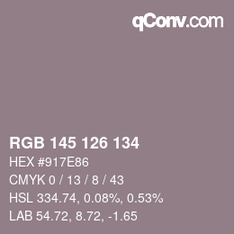カラーコード: RGB 145 126 134 | qconv.com
