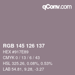 颜色代码: RGB 145 126 137 | qconv.com