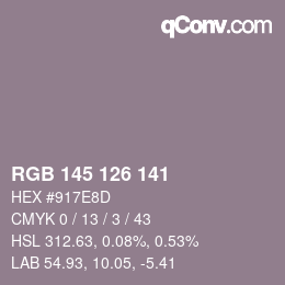 Farbcode: RGB 145 126 141 | qconv.com