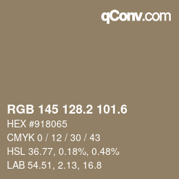 カラーコード: RGB 145 128.2 101.6 | qconv.com