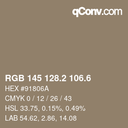 カラーコード: RGB 145 128.2 106.6 | qconv.com