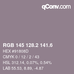 カラーコード: RGB 145 128.2 141.6 | qconv.com
