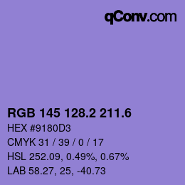 カラーコード: RGB 145 128.2 211.6 | qconv.com