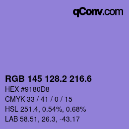 カラーコード: RGB 145 128.2 216.6 | qconv.com