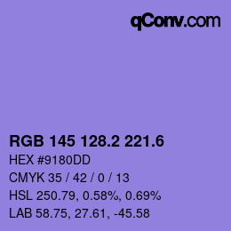 カラーコード: RGB 145 128.2 221.6 | qconv.com
