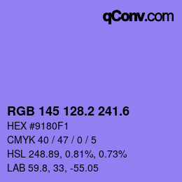 カラーコード: RGB 145 128.2 241.6 | qconv.com