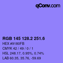 カラーコード: RGB 145 128.2 251.6 | qconv.com