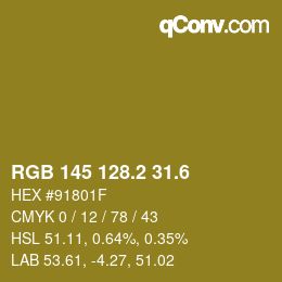 カラーコード: RGB 145 128.2 31.6 | qconv.com