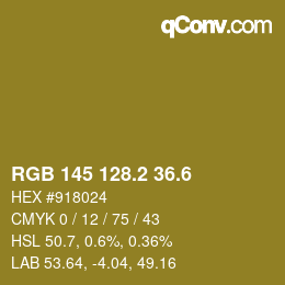 カラーコード: RGB 145 128.2 36.6 | qconv.com
