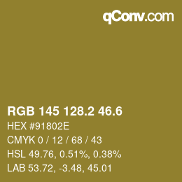 カラーコード: RGB 145 128.2 46.6 | qconv.com