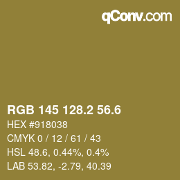 カラーコード: RGB 145 128.2 56.6 | qconv.com
