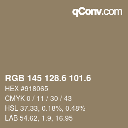 カラーコード: RGB 145 128.6 101.6 | qconv.com