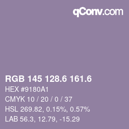 カラーコード: RGB 145 128.6 161.6 | qconv.com