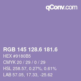 カラーコード: RGB 145 128.6 181.6 | qconv.com