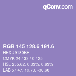 カラーコード: RGB 145 128.6 191.6 | qconv.com