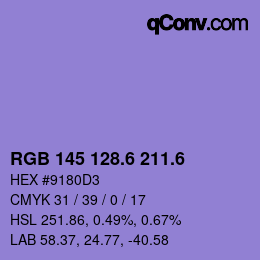 カラーコード: RGB 145 128.6 211.6 | qconv.com