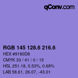 カラーコード: RGB 145 128.6 216.6 | qconv.com