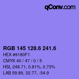 カラーコード: RGB 145 128.6 241.6 | qconv.com