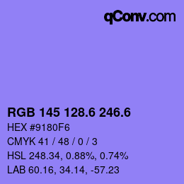 カラーコード: RGB 145 128.6 246.6 | qconv.com
