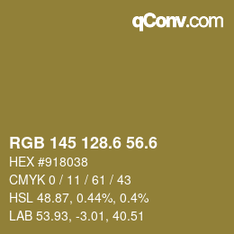 カラーコード: RGB 145 128.6 56.6 | qconv.com