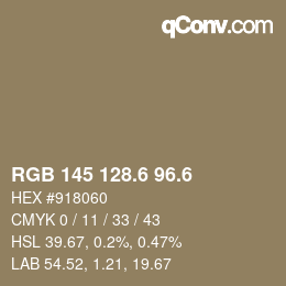 カラーコード: RGB 145 128.6 96.6 | qconv.com