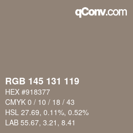 カラーコード: RGB 145 131 119 | qconv.com