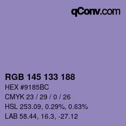 Color code: RGB 145 133 188 | qconv.com