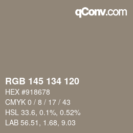 Código de color: RGB 145 134 120 | qconv.com