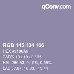 カラーコード: RGB 145 134 166 | qconv.com