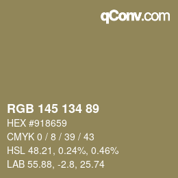 Código de color: RGB 145 134 89 | qconv.com