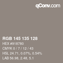 Color code: RGB 145 135 128 | qconv.com