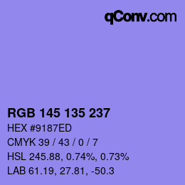 Color code: RGB 145 135 237 | qconv.com