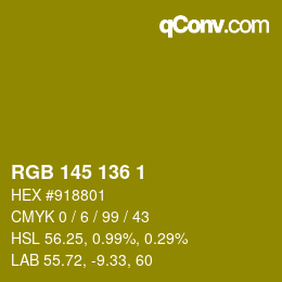 Color code: RGB 145 136 1 | qconv.com