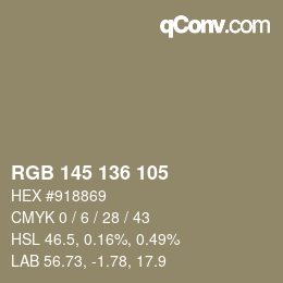 Color code: RGB 145 136 105 | qconv.com