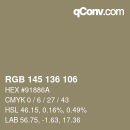 カラーコード: RGB 145 136 106 | qconv.com