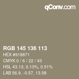 Color code: RGB 145 136 113 | qconv.com