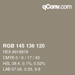 Color code: RGB 145 136 120 | qconv.com
