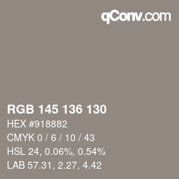 Color code: RGB 145 136 130 | qconv.com