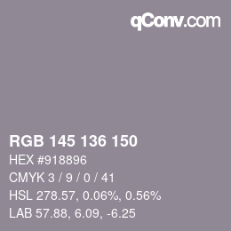 Color code: RGB 145 136 150 | qconv.com