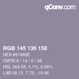 Color code: RGB 145 136 158 | qconv.com