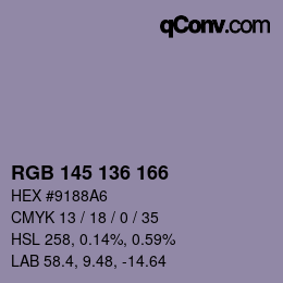 Color code: RGB 145 136 166 | qconv.com
