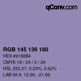 Código de color: RGB 145 136 180 | qconv.com