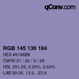 Color code: RGB 145 136 184 | qconv.com