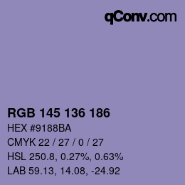 Color code: RGB 145 136 186 | qconv.com