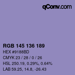 Color code: RGB 145 136 189 | qconv.com