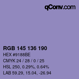 Color code: RGB 145 136 190 | qconv.com