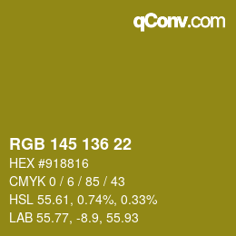 Color code: RGB 145 136 22 | qconv.com