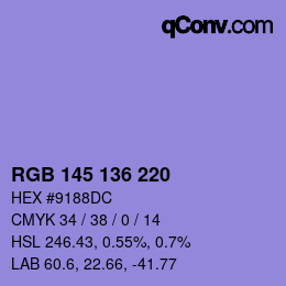 Color code: RGB 145 136 220 | qconv.com